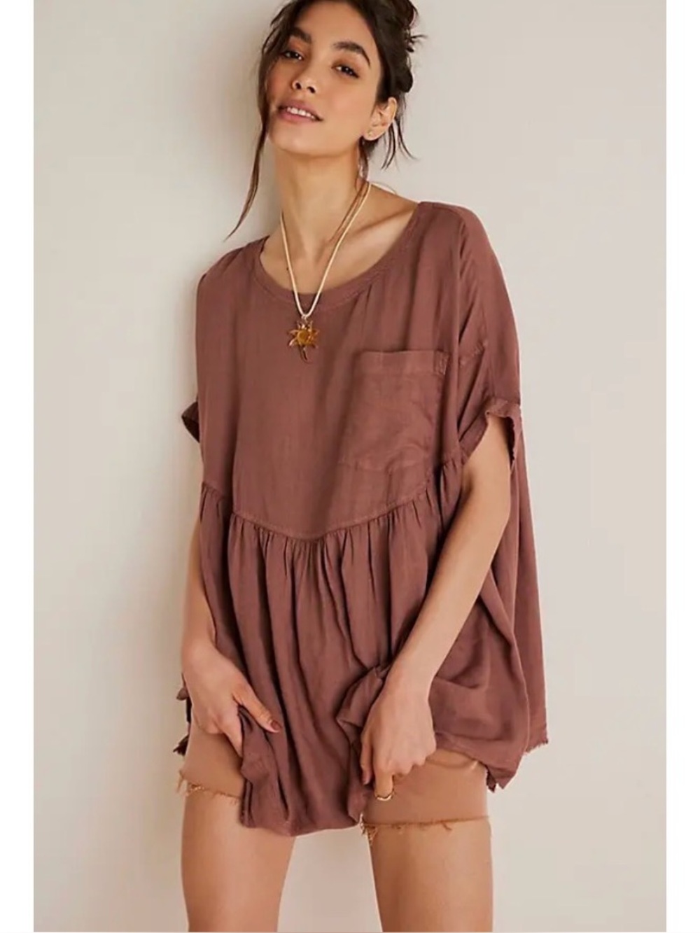 We The Free Rust Brown Relaxed Scoop Neck Tunic